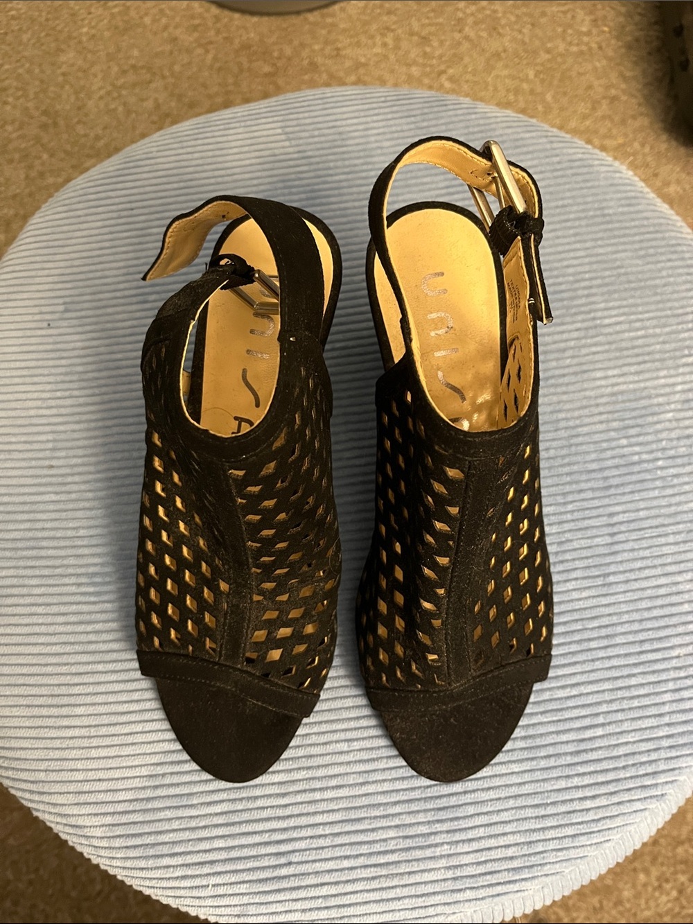 Unisa Black Laser-Cut Slingback Heels